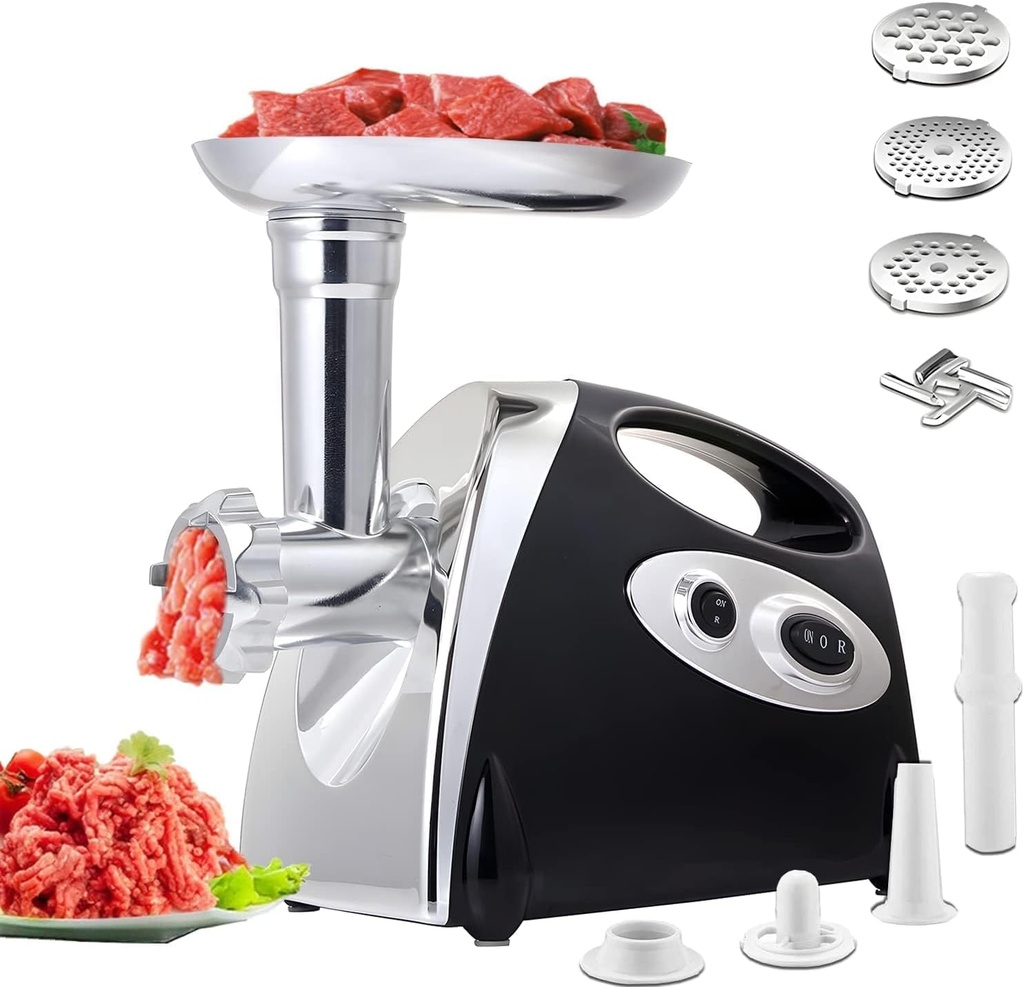 VNIMTI Electric Meat Grinder Mincer Machine,Heavy Duty Meat Grinders 2800W,Sausage Maker with Blade,3 Plates,Sausage Stuffer Tube and Kubbe Kit for Home Kitchen Use (2800W-Black)