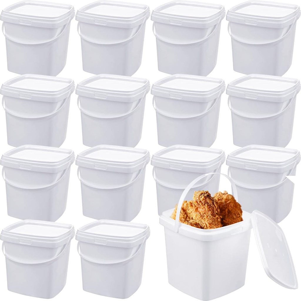 TINSKY 16 Pcs Plastic Deli Containers with Lids Ice Cream Containers Buckets Square Food Storage Containers Freezer Safe for Kitchen Party Drinks Snacks Fruits Desserts (67 Oz/ 2 Qt / 0.5 Gallon)