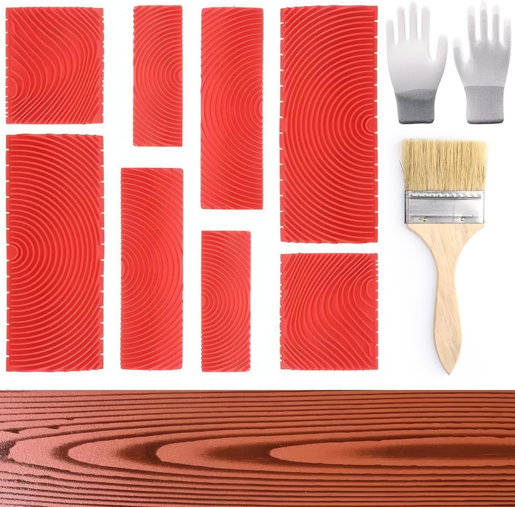 8 Pcs Wood Grain Tool,Faux Wood Graining Painting Tool Set with Brush and Gloves Rubber Wooden Texture Pattern Making Natural Woodgrain Knurling Maker for DIY Wall Room Furniture Decor