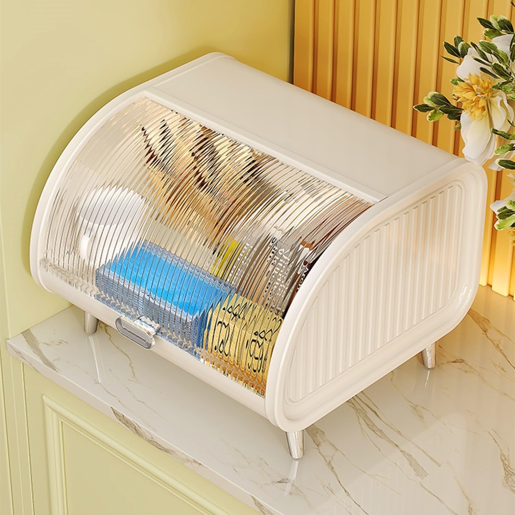 White Bread Box w/Roll Top Lid, Farmhouse Vintage Countertop Bread Bin, Large Bread Box for Kitchen Counter, Bread Storage Containers Acrylic Corner Bread Boxes