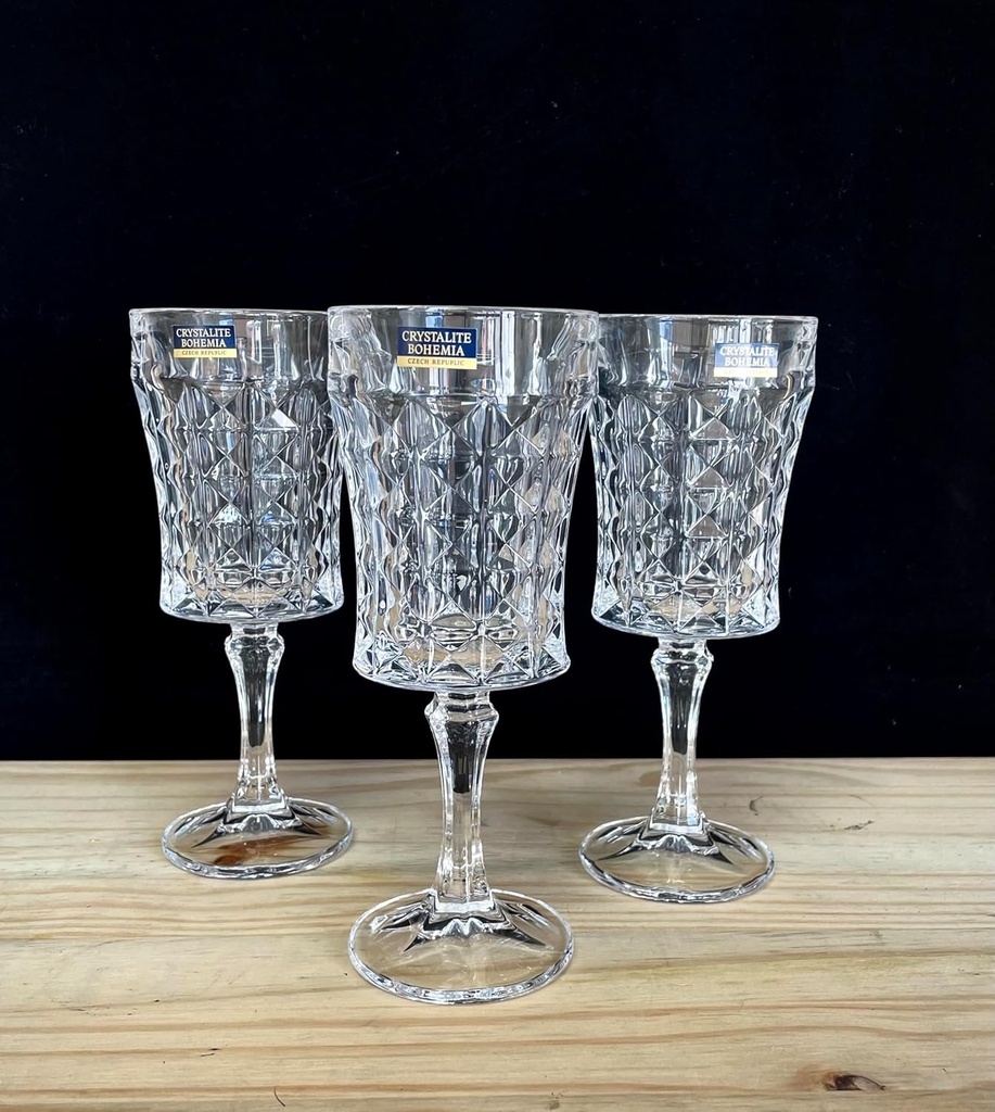 Czech Bohemian Crystal Glass Set of 6 Champagne Wine Glasses 7oz./200ml. Elegant Graffiti Design Classic Stem Goblets Flute Holiday Gift Wedding Birthday Housewarming Anniversary