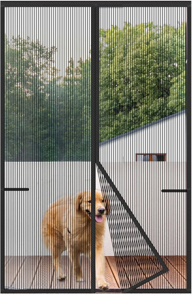 Magnetic Screen Door Heavy Duty, Front Door Screen Magnetic Closure Thicken Tear-Resistant Mesh Keep Bugs Out, Black - Net Curtain Itself Size 36" x 93"