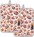 Fall Football Leaves Pot Holder Set of 2, Kitchen Heat Resistant Potholder for BBQ Cooking Baking Microwave, Oven Hot Pads for Women Men