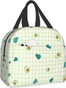 Cute Kawaii Avocado On Pastel Green Plaid Lunch Box Bento Box Insulated Lunch Boxes Reusable Waterproof Lunch Bag With Front Pocket For School Office Picnic