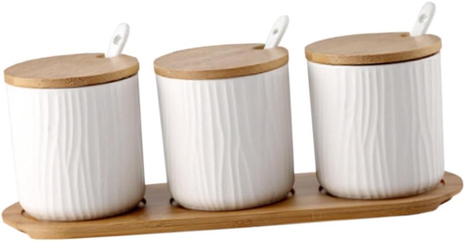 Zerodeko Ceramic Seasoning Storage Box Set Food Grade Moistureproof with Lid Removable Compartments for Salt Sugar Spices Kitchen Essential for Home Cooking