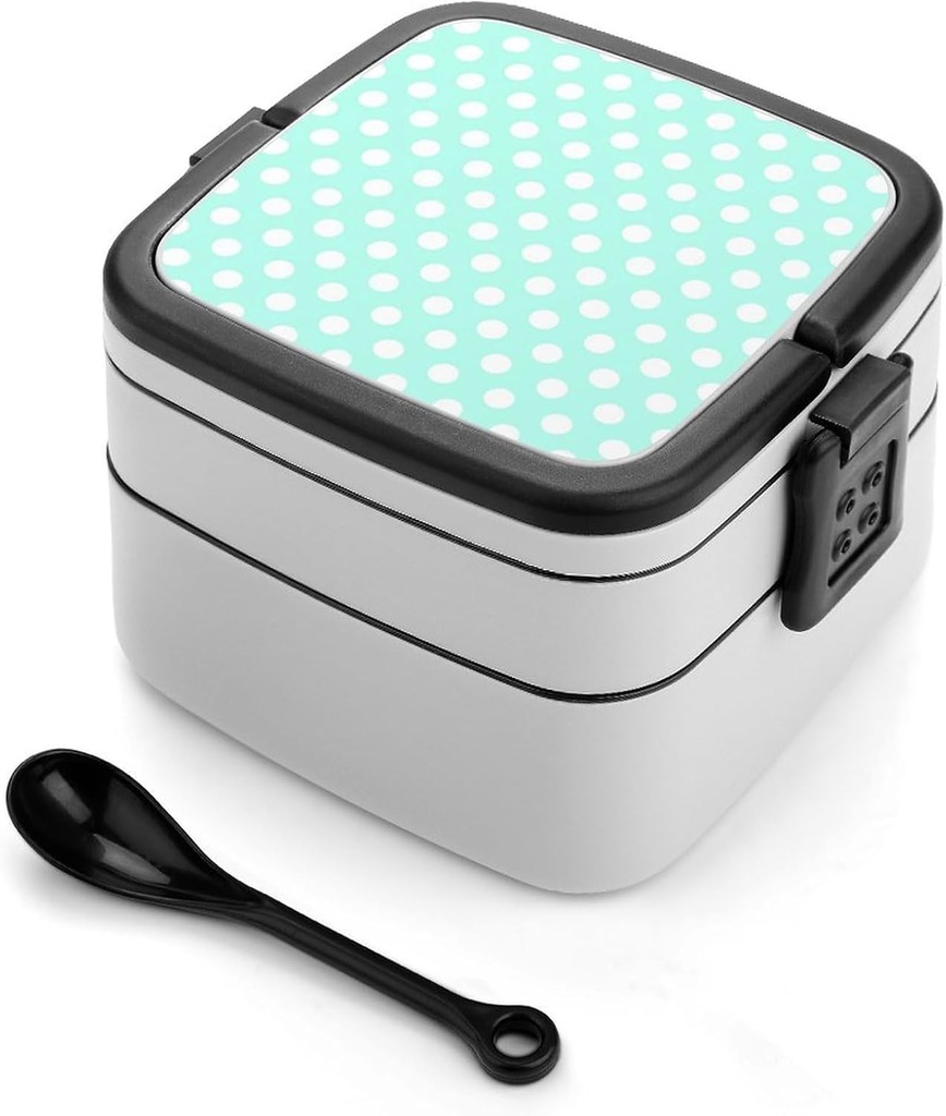 Mint Polka Dot Print Bento Box, Cute Lunch Box Containers for Adults Women Men, Small Salad Container for Lunch, Reusable Double Lunchable Stackable