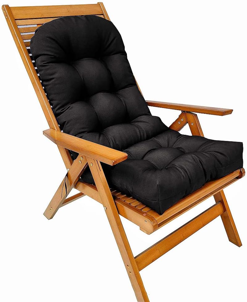 Srutirbo Rocking Chair Cushion, High Back Patio Cushions 44x19 inch, Waterproof Indoor/Outdoor Furniture Chair Cushions Pads with Straps, Seasonal All Weather Replacement (Black)