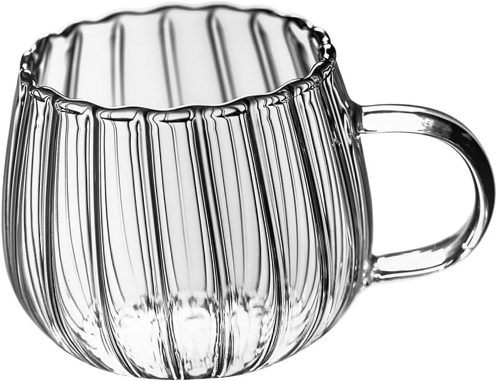 Transparent Ribbed Glass Mug for Coffee Tea Juice Handle Elegant Design Versatile for Home Use Dishwasher Safe Capacity