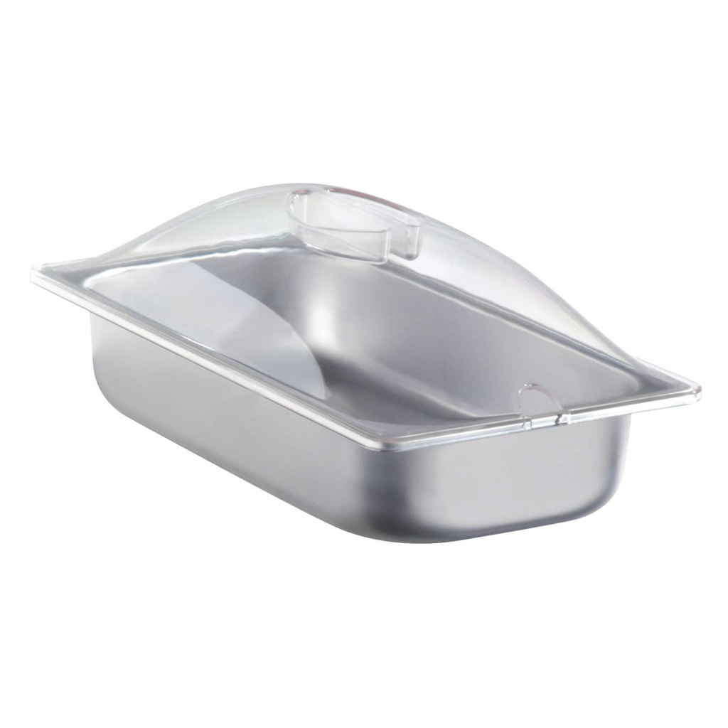 Cadco SPL-3P 2.5" Deep Half-Size Stainless Steel Steam Pan w/Clear Polycarbonate Dome Lid for Buffet Steam Table Chafer, 2.6-Quart Capacity