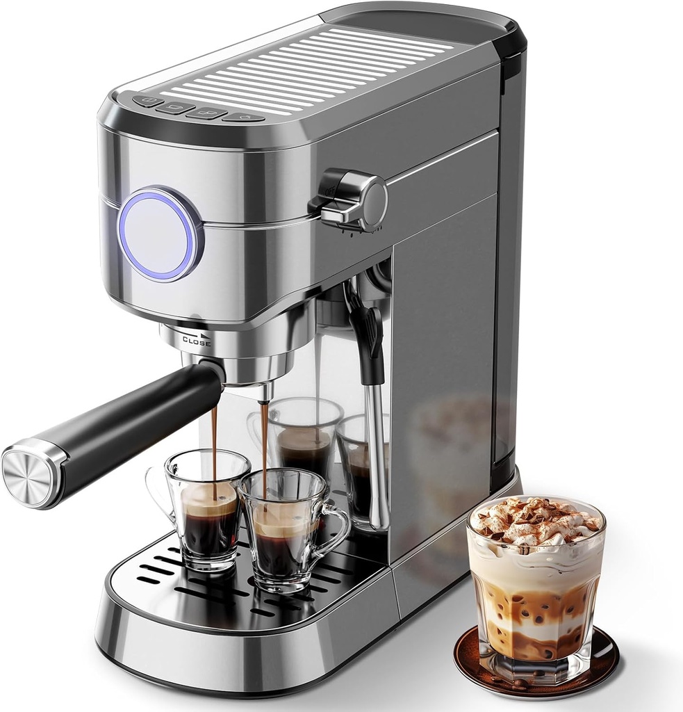 Crzoe 20 Bar Expresso Coffee Machines, Compact 1350W Espresso Machine with Milk Frother, Stainless Steel Cappuccino Machine with Fast Heating System, 1.2L Removable Water Tank, for Home&Office