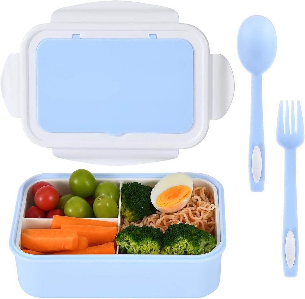 UPTRUST Bento Lunch Container for Kids, Bento Adult Box with 3 Compartment, Leak-proof, Dishwasher Safe, Freezer Safe, Meal Snack Box(Blue-White) (Blue-White)