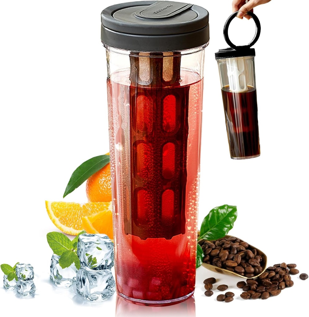 Cold Brew Coffee Pitcher Cold Brew Pitcher 34 Oz Cold Brew Coffee Maker Leak Proof Cold Brew Bottle Portable Iced Coffee Maker Cup Easy to Clean for Ice Tea, Juice Black