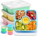 QQKO Bento Snack Box Containers for Adults Kids, 4 Pack Lunchable Meal Prep Containers Reusable, Stackable Bento Lunch Box, Food Storage Prep Containers with 4 Sauce Cups, Pastel Color, White Lid