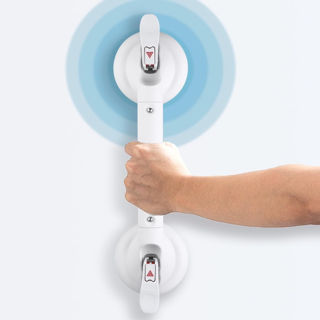 Suction Cup Grab Bars for Bathtubs and Bathroom, Tool Free Shower Handle, Grab Handle for Elderly Suction with Indicators, Shower Grab Bar for Seniors,White