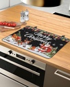 Christmas Countertop Burners Protection Mats for Kitchen, Santa Claus Deer Christmas Tree Black Rubber Stove Top Cover Mat, Heat Proof Mats Cooktop Cover for Counter Dish Drying Mat, 31"x24"