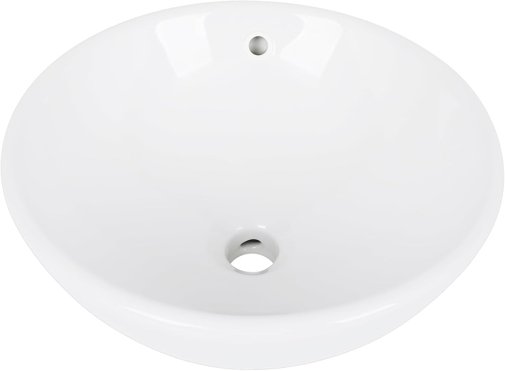 Dollate 16" Bathroom Vessel Sink Bowl Above Counter Basin Sink with Overflow Hole White Ceramic Vessel Sink for Bathroom Lavatory Wash Hand Basin