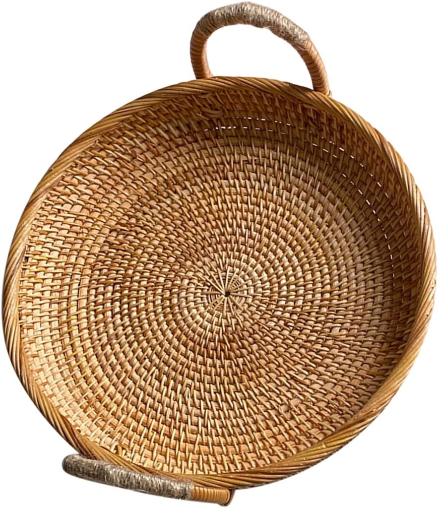 Zerodeko Fruit Basket for Kitchen Rattan Storage Basket Round Serving Tray Smooth Edges