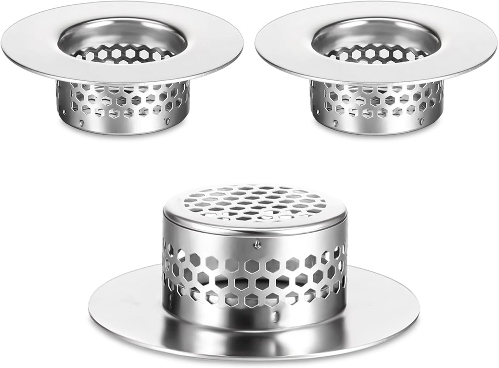 3pcs Bathroom Sink Strainer Fit Hole Size from 1.25" to 1.60" Bathtub Hair Catcher Bathroom Sink Drain Cover Stainless Steel Sinks Strainers Bath Tub Hair Catcher Mesh Sinks Strainer for Kitchen