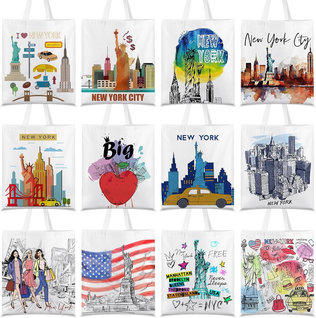Paterr 12 Pcs City Souvenirs Gifts New York Tote Bag Bulk San Francisco Canva Tote Boston Chicago Souvenirs for Women Travel