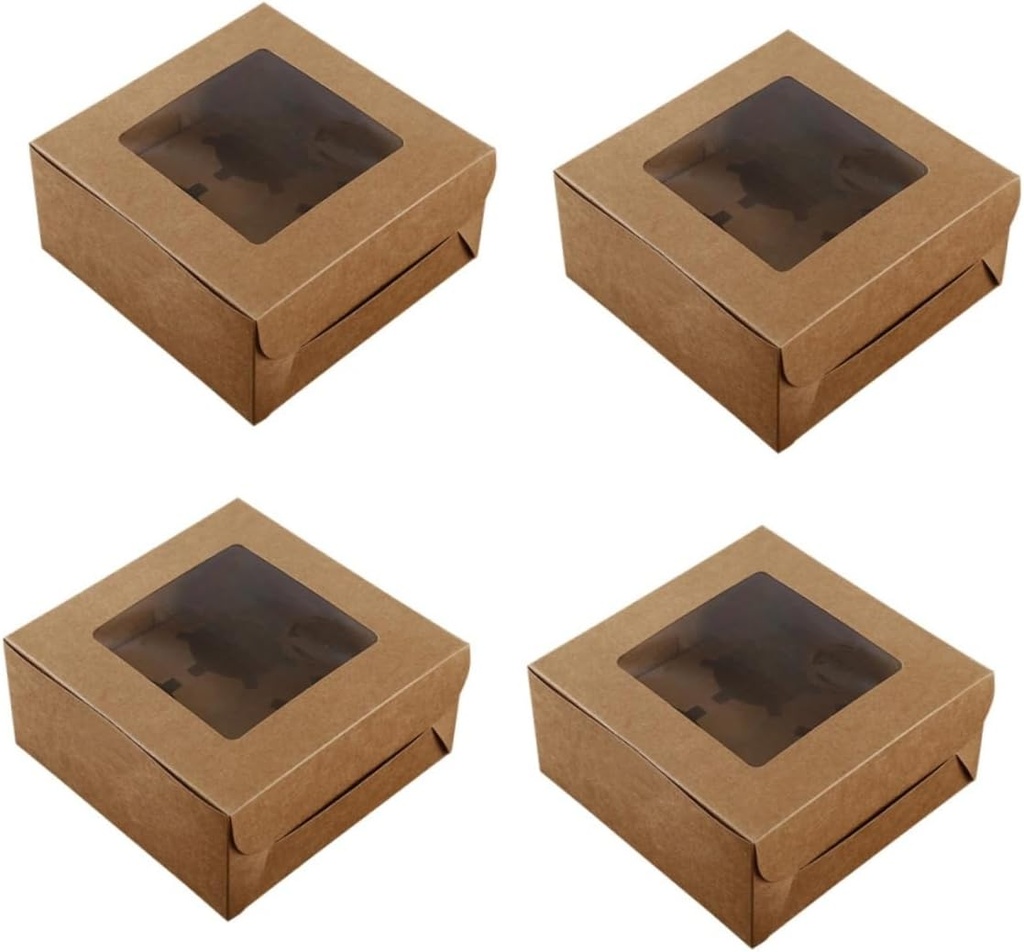 KICHOUSE 10pcs Kraft Paper Cupcake Box Containers Insert Cavity Design for Standard and Jumbo Bakery Dessert Carriers for Home and Shop Use