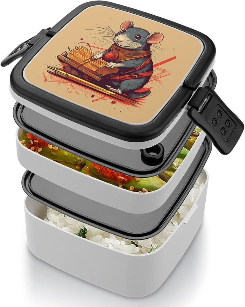 Bento Box Adult Lunch Box Lunchable Food Container with Utensil A Cute Mouse Lunchbox Leak-Proof Lunch Containers Double Layer Bento Box for Dining Out Work Picnics Travel