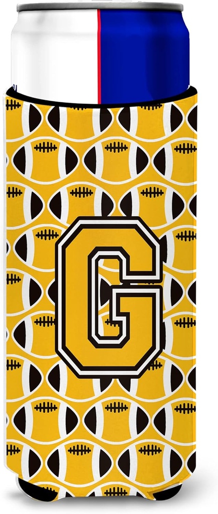 Letter G Football Black, Old Gold and White Ultra Beverage Insulators for slim cans