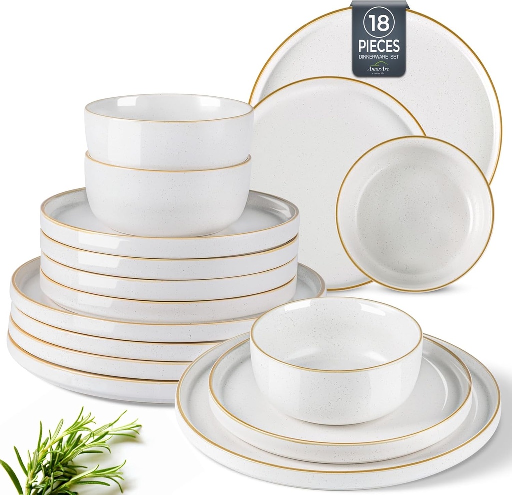 AmorArc Stoneware Dinnerware Sets for 6,Reactive Ceramic Plates and Bowls Set,Highly Chip and Crack Resistant | Dishwasher & Microwave Safe | Round Dishes Set Service for 6 (18pc)