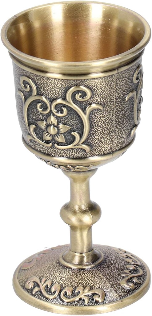 Bronze Chalice Wine Goblet, Vintage Mini Wine Glasses Embossed Copper Cup Wine Chalice with Flower Pattern, 2.9 x 1.5 x 1.5in