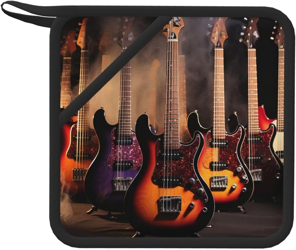 Pot Holders with Pocket for Kitchen Heat Resistant Silicone Hot Pads for Countertops Oven Cool Electric Guitar Potholders Set for Cooking Baking Oven Hot Holders Trivet 7.1 inch