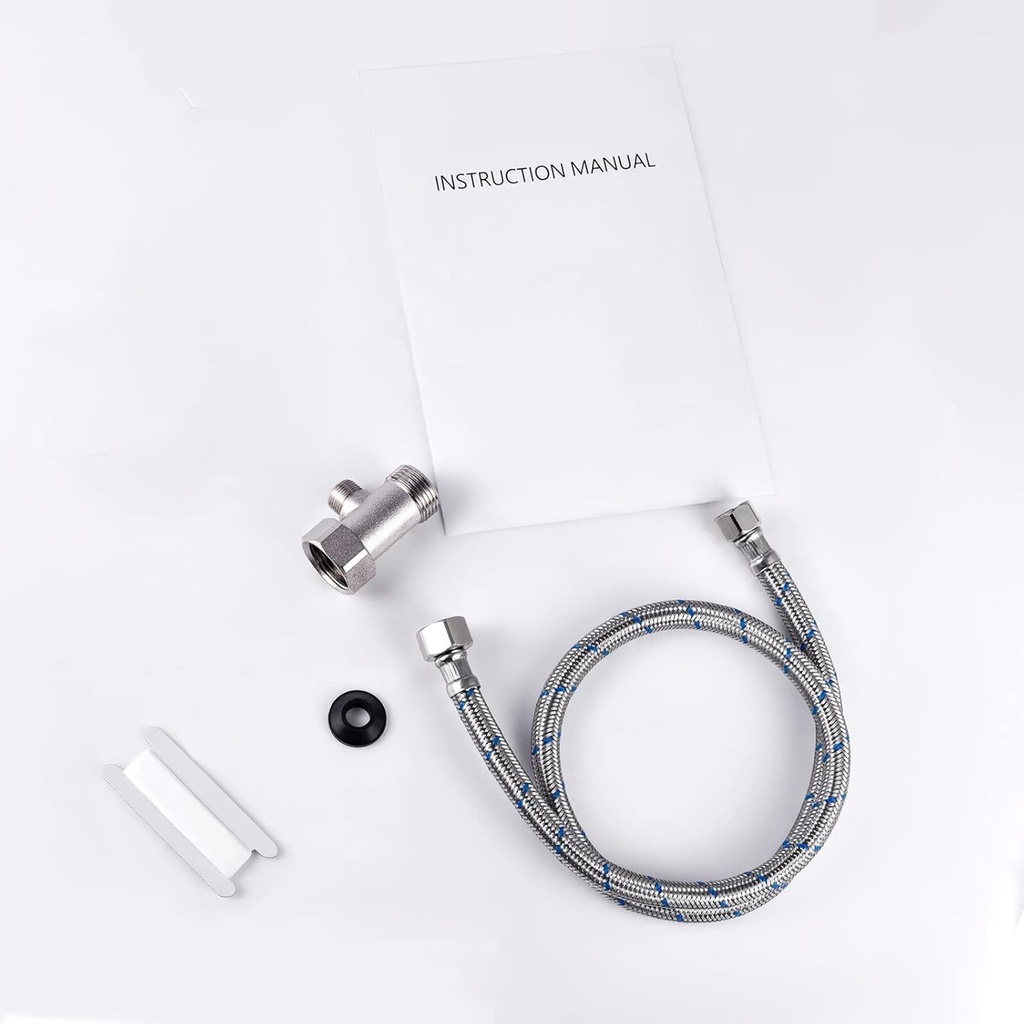 SAMODRA Bidet Installation Accessories Set, Contains 7/8" Metal T-Adapter, Teflon Tape, Cold Water Connection Metal Braided Hose