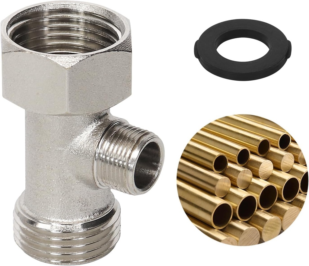 Bidet T Adapter, All-Brass T Adapter for Bidet 7/8” x 7/8” x 3/8”, Heavy-Duty T Adapter Seamlessly Bridges Water Supply, Toilet Tank, and Bidet, 3 Way Toilet Attachment for Bathroom Plumbing