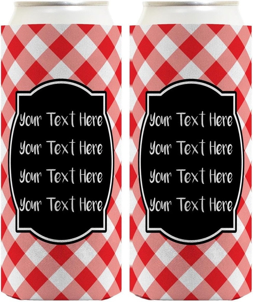 Family Reunion Drink Cooler Red Plaid With 3 Lines Personalized Text [Red] 2-Pack Personalized Ultra Slim Can Thermocoolers