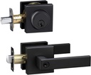 Front Door Lock Set Exterior door lock set,Door Handle With Single Cylinder Deadbolt Lock,Keyed Alike Door Locks For Front Door(Matte Black,1Pack set)