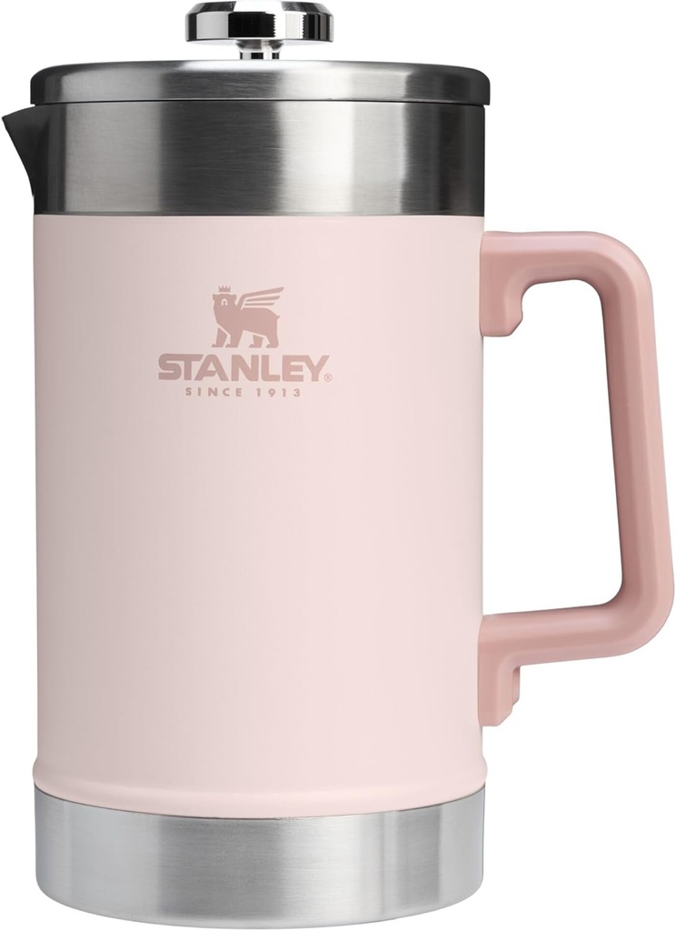STANLEY Classic Stay-Hot French Press Coffee Maker 48 oz | 5 Minute Brew, 4 Hours Hot | Mesh Filter for Coffee Grounds | Insulated Stainless Steel French Press | BPA-Free | Rose Quartz