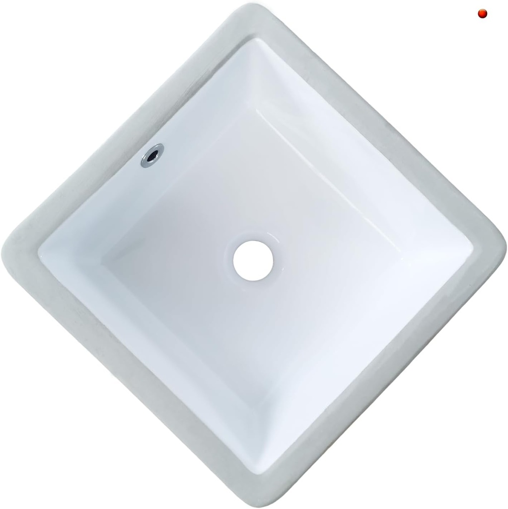14 Inch Small Square White Undermount Bathroom Sink 13.75" x 13.75" Vanity Under Counter Basin Rectangle Vessel Sink Opening Size 11.5" x 11.5" Lavamanos Para Baños KINGWONG