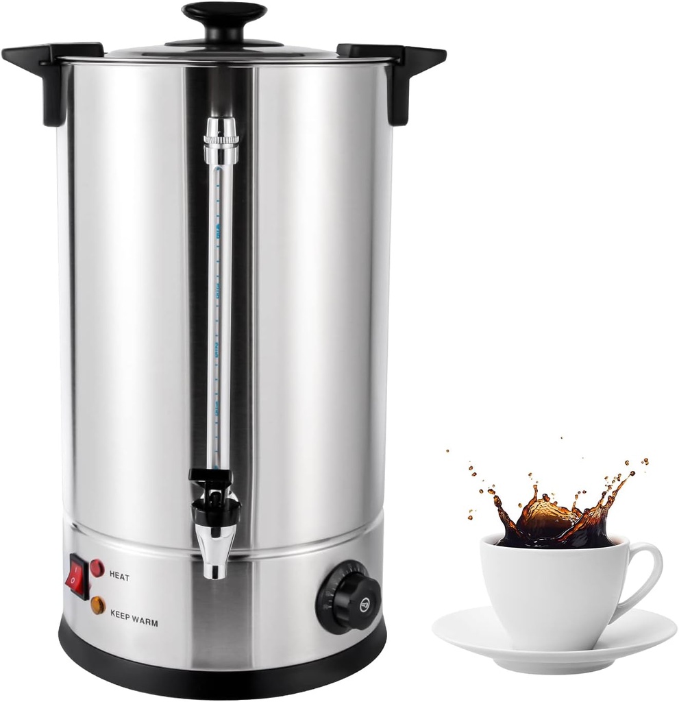 Commercial Coffee Urn, 15L/4Gal Stainless Steel Coffee Maker Brewer Hot Beverage Dispenser with Percolator & Faucet, 1400W Hot Water Urn for Home Party Office, Temperature Control