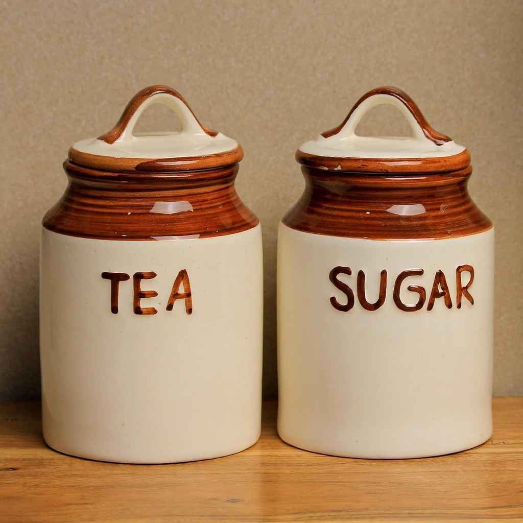 Qimacplus 2PCS Kitchen Canisters Set Food Sugar Tea Candy Storage Jars with lid Ceramic Food Jars Containers, Airtight and Printed