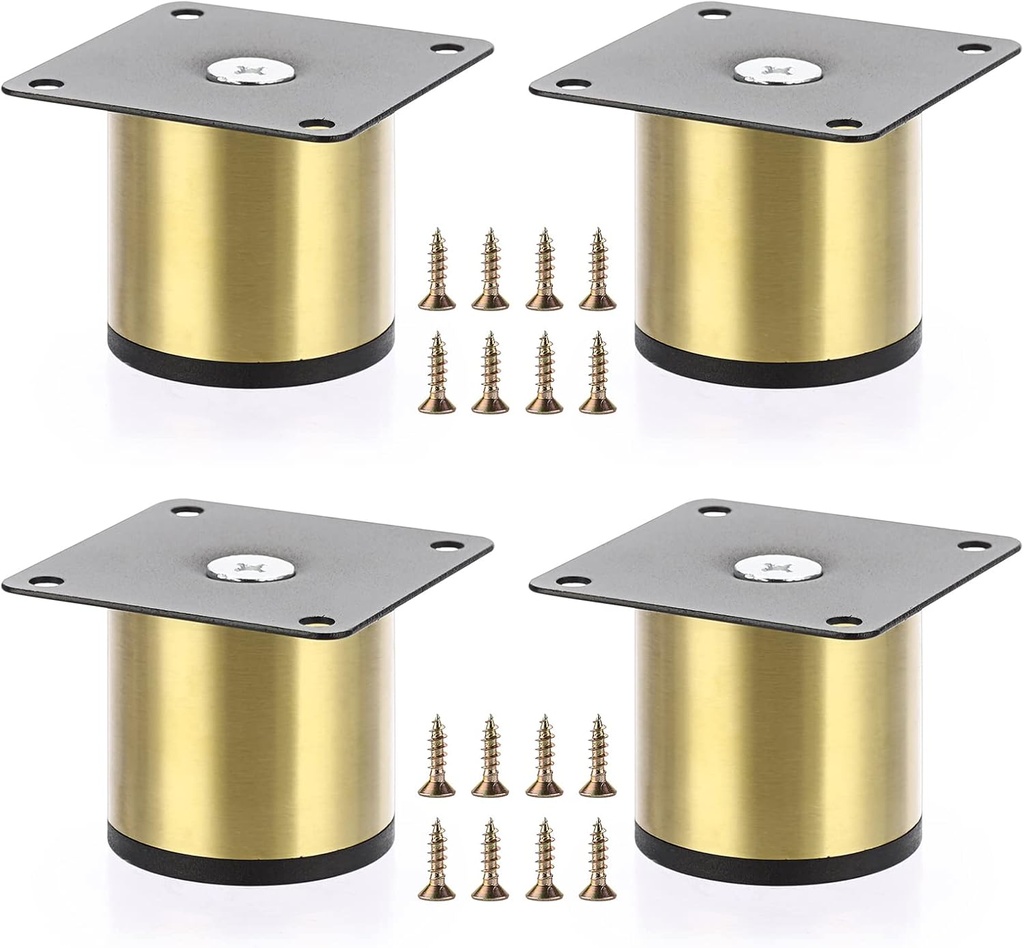OwnMy 4PCS 2 Inch Stainless Steel Furniture Legs Feets Metal Cabinet Desk Legs, Golden Round Metal Furniture Risers Coffee Table Replacement Legs Heavy Duty Sofa Legs TV Stand Legs Dresser Chair Legs