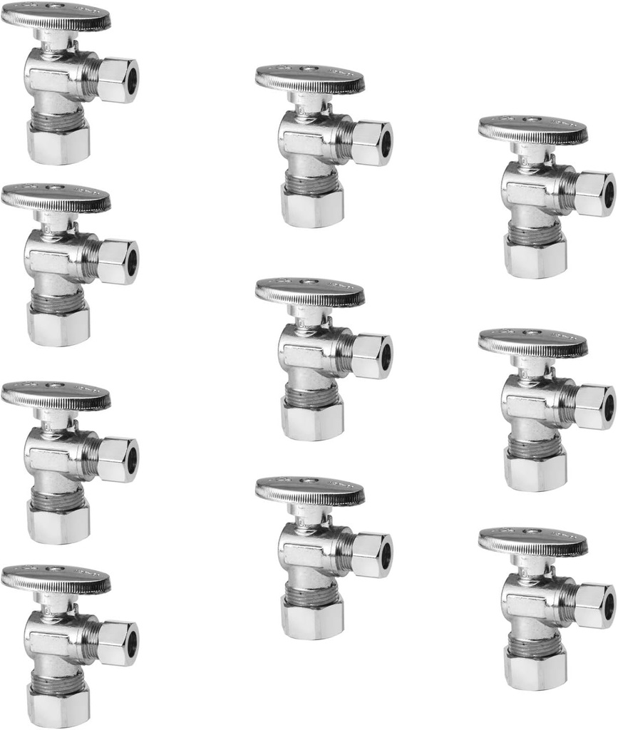 10-Pack EFIELD Angle Stop Valve 1/2" Nominal (5/8" OD) Compression x 3/8" OD, 1/4-Turn,(VALVE116-10PCS)