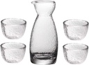 Veemoon Japanese Sake Cup Set Hammered Finish 4-Piece Glass Sake Cups and Carafe Dishwasher Safe for Home Use and Entertaining