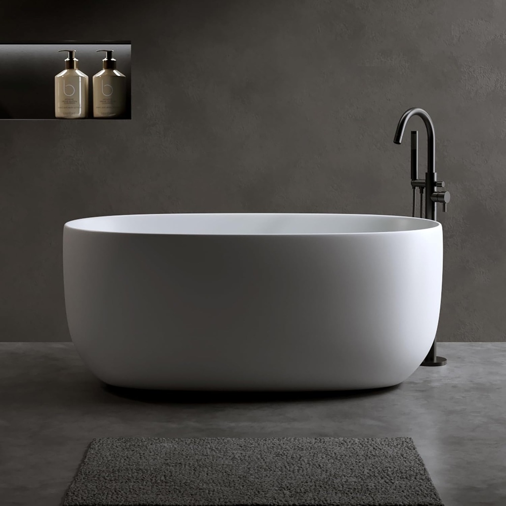 47'' Independent solid resin stone bathtub, a modern designed independent bathtub with pop up drainage and overflow pipes, suitable for small households