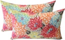 Lumbar Throw Pillows Set of 2 | 20"x 12" | All-Weather Spun Fabric | Water and Fade-Resistant | Outdoor Support Pillows for Patio Furniture | Artistic Floral
