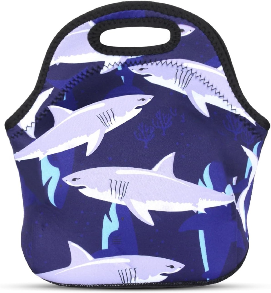 Violet Mist Blue Neoprene Lunch Bag Tote Shark Large Insulated Lunch Containers Waterproof Soft Thermal Lunch Box for Men Women Washable Cartoon Reusable Bento Bag for Adult Picnic Work Travel, Shark1