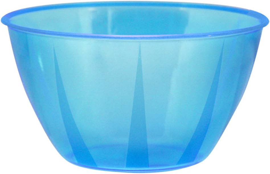 Party Essentials Hard Plastic 24-Ounce Small Serving Bowls, Neon Blue, 6-Count