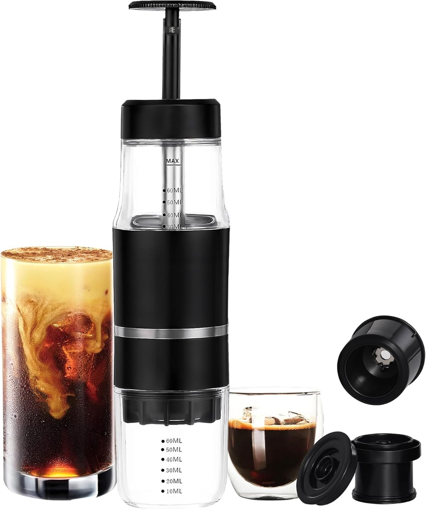 PIQUEBAR French Press Coffee Maker for Ground Coffee & Capsules Portable Cold Brew Coffee Espresso Machine, Small Hand Coffee Maker for Camping