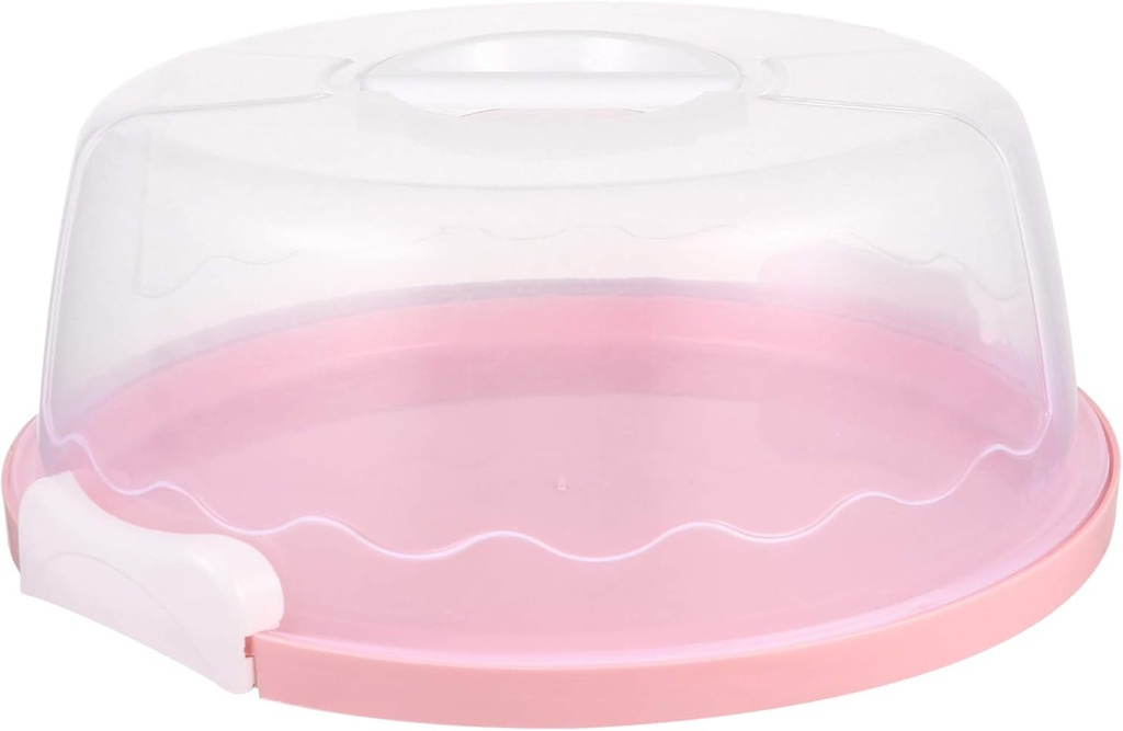 DOITOOL 10 Inch Pink Portable Round Cake Carrier with Handle Cupcake Container Translucent Dome Small for Transporting Cakes Cupcakes Cookies Pies Desserts Box