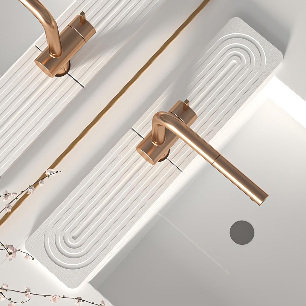 CARMALU Faucet Mat for Kitchen Sink - 24 Inch Long Diatom Mud Water-Absorbing Quick-Drying Sink Protectors for Bathroom Counter Kitchen Sink (White)