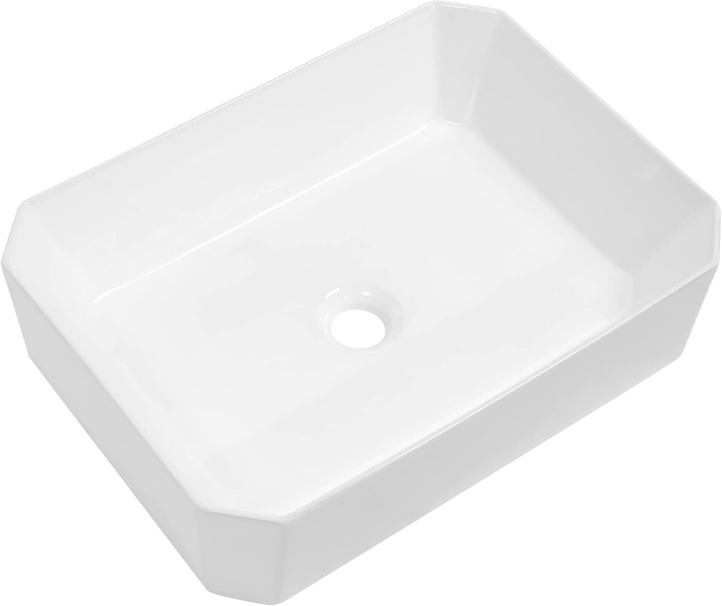 Kichae 19"x14" Rectangle Bathroom Vessel Sink Porcelain Ceramic White Vanity Sink Above Counter Modern Sink for Cabinet, Lavatory, Hotel Art Basin, Home Washing Basin