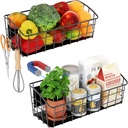 2Pcs Magnetic Shelf for Refrigerator, Versatile Magnetic Basket Fridge with 2 Hooks for Kitchen Storage, Fruit Potato Onion Storage Shelves, Large Magnetic Spice Rack Organizer for Fridge Oven Laundry