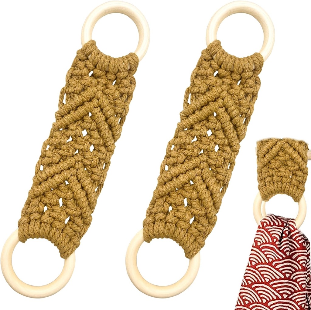 2Pcs Hand Woven Towel Storage Rack, Kitchen Dish Towel Holder, Crochet Towel Holder Rings for Hanging Kitchen Towels